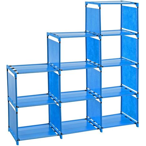 Treppenregal Stufenregal Standregal Bücherregal Stoff 9 Fächer Bücherschrank Blau (1/5)