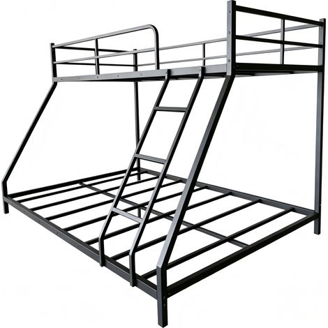 Letto a castello in metallo nero 140 x 200 cm, struttura robusta con scala e sponde (1/5)
