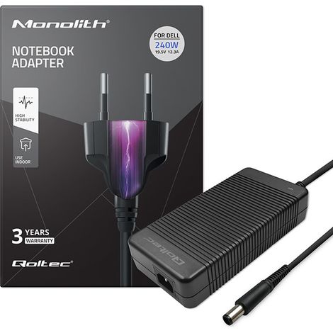 Adaptador de corriente Qoltec para portátil Dell de 240 W  19,5 V  12,3 A  7,4 x 5,0 + pines  + cable de alimentación (1/5)