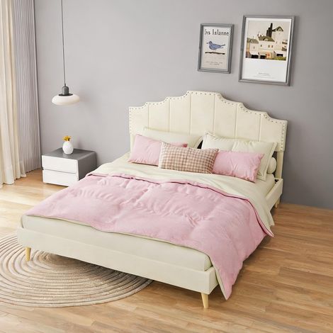 Tête de lit beige en tissu métal 210 x 160 x 133 cm (1/5)