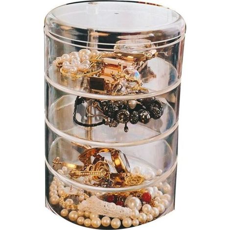 Jewelry storage box transparent multilayer rotating desktop dust-proof cosmetic box rack (1/5)
