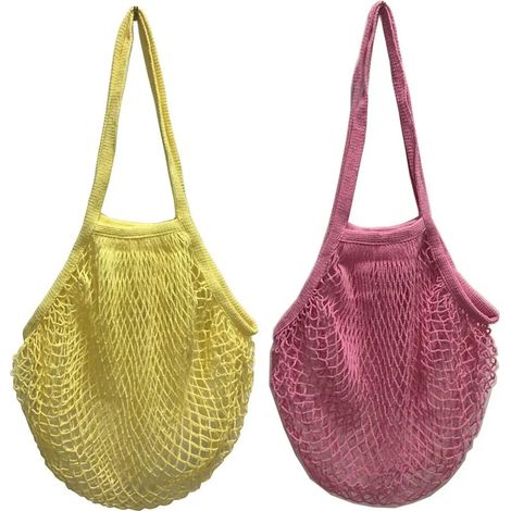 Lot de 2 sacs de courses réutilisables en tissu mesh, organiseur à fruits et légumes, beige et orange, réutilisable (1/5)