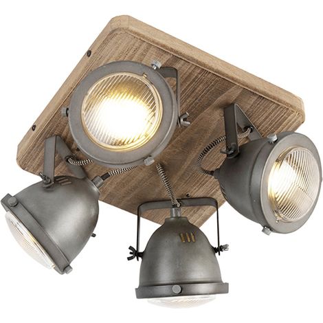 QAZQA emado - LED Spot plafond, plafonnier - 4 lumière - L 27 cm - Gris - Rustique - éclairage intérieur - Salon I Chambre I Cuisine I Salle à manger
