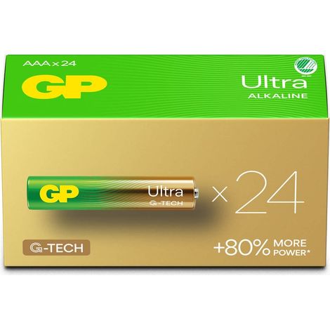 Piles alcalines GP Ultra AAA LR03, paquet de 24