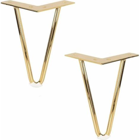 10CM Pieds De Meubles en Métal, Lot de 4 Pieds De Table en Épingle à Cheveux en Fer avec Vis,Remplacement Pieds De Lit Métallique pour Canapé Chaise Cabinet Fauteuil Armoire Meuble TV,Doré,Fonepro, Fe (1/5)