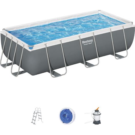 Bestway Power Steel Rechteckiges Schlauchbecken 404x201x100 cm mit Sandfilter, Leiter und Chemikalienspender Farbe grau (1/5)