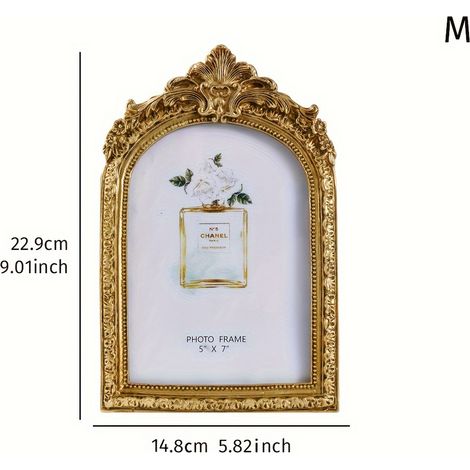 Cadre Photo Forme Fenêtre - Résine Dorée Style Rétro Européen - Pour Décoration Intérieure Bureau Maison - Cadre Photo Vertical sur Support - 1 Pièce