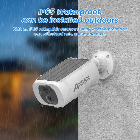 Anran – Caméra de surveillance extérieure sans fil WiFi solaire 3MP – Audio bidirectionnel – Détection mouvement PIR – Vision nocturne IP65