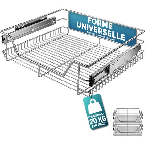 Casaria – Tiroir télescopique de rangement 60 cm – Métal chromé – Charge max. 20 kg – Coulisses galvanisées – Pour armoire cuisine
