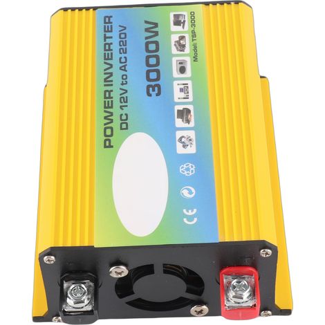 Peaks Power 3000W Onduleur à Onde Modifiée Haute Fréquence Convertisseur 12V CC en 220V CA Chargeur Auto Double USB 2.1A avec Pinces Batterie (1/4)