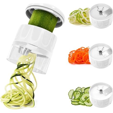 Cortador de verduras en espiral 3 en 1, Rallador de verduras multifuncional, Cortador ajustable, Rallador giratorio práctico, Blanco (1/5)