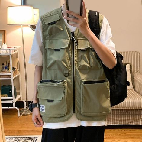 Gilet cargo sans manches multi-poches coupe ample d'été (1/5)