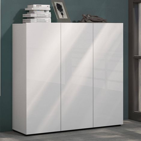 Zapatero Alcazar, Mueble Porta Zapatos 10 Estantes, Fabricado en Italia, 34x120x115h cm Blanco Brillante (1/3)