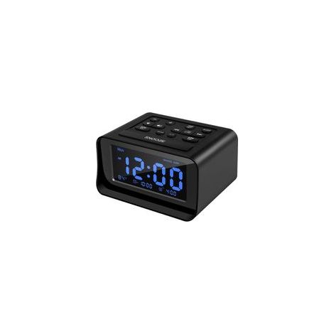 Radiosveglia digitale a LED Crezuo con porta di ricarica USB, controllo di ora e temperatura, orologio elettronico da scrivania.