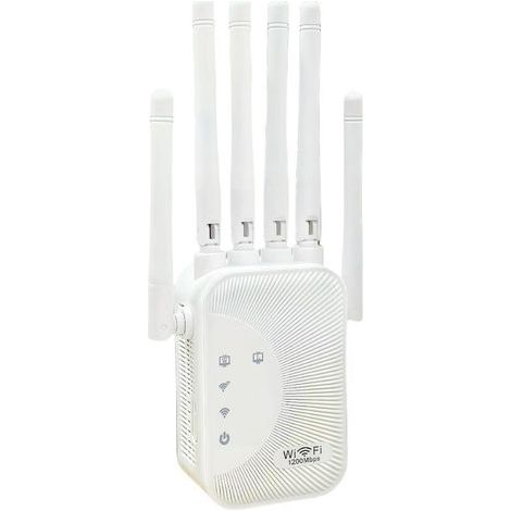 Amplificateur WiFi 1200Mbps,Répéteur WiFi, Double Bande 5GHz & 2.4GHz Couvre jusqu'à 1200m² Repetiteur WiFi Puissant sans Fil Protection WPS avec 6 Antennes, Compatible avec Toutes Les Box Internet (1/5)