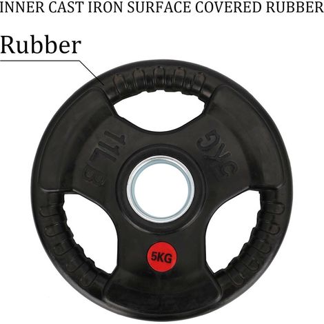 Youyijia 2PCS Olympic Weight Plates Heavy-Duty Cast Iron with Waterproof Rubber Coating Weight Plates for Strength Training and Muscle Development 5kg Weight Plate 2 Opening and Tri-Grips (1/5)