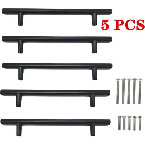 5 pièces poignée d'armoire barre ronde solide en forme de T poignée en alliage d'aluminium armoire américaine poignée de porte de meuble (noir,192mm) (1/5)