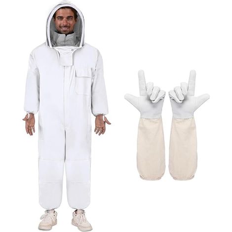 Tenue Apiculteur, Combinaison d'Apiculture pour Tout avec Gants d'Apiculteur,Blanc Costume Apicole en Coton (L)