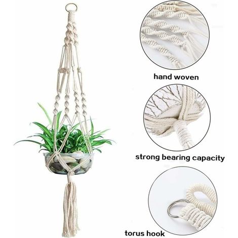 Portavasi in macramè (2 pezzi), cestino in cotone da appendere per vasi di fiori, decorazione da parete per casa e ufficio - ALTRO (1/3)