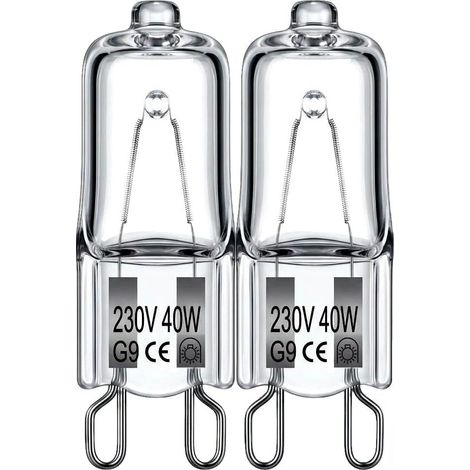 Lampadina per forno G9 40W 230V, confezione da 2 alogene in vetro ad alta temperatura. (1/5)