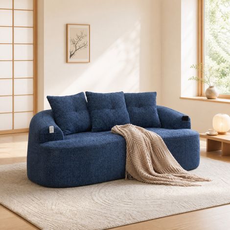 Canapé 2 places 164x92x77 cm bleu, avec 3 coussins, sans montage, tissu chenille MEUBLIV (1/5)
