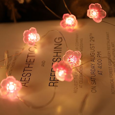 MINKUROW Led Sakura Flower Fairy Lights, 2m 20 Led Christmas Decoration Light, Sakura Flower Garland Light, Para El Hogar Christmas Garden Room And Decoration (Juego De 2-Sakura Flower) (1/2)