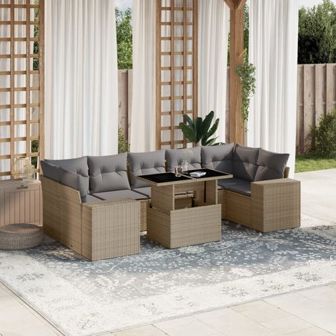 Salon de jardin avec coussins 8 pcs beige résine tressée vidaXL (1/5)