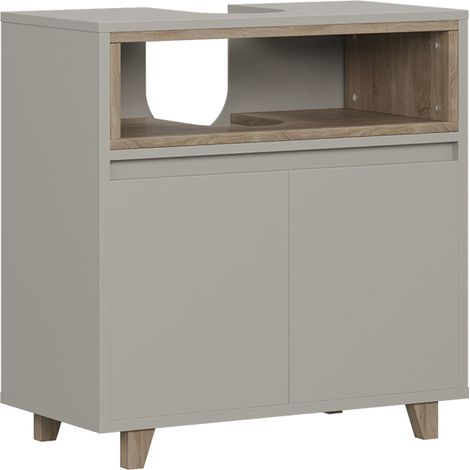 Mueble bajo lavabo Elnor, Greige/Roble, 60 x 61 cm con 2 puertas, Vicco