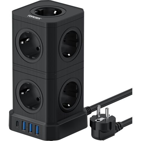 Tour Multiprise USB, Multiprise Electrique avec 10 Prises (4000W/16A) et 4 Ports USB (15.5W/3.1A), Multiprise Murale Détachable avec 3M Cordon pour Maison, Bureau - Noir (1/5)