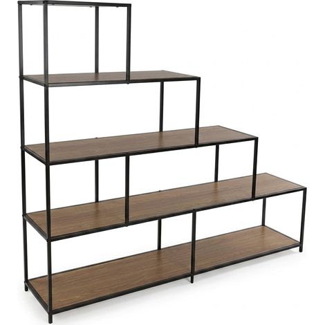 Scaffale a Gradini Libreria Espositore Moderno per Soggiorno 150x33x135 cm Nero (1/5)