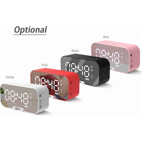 Eosnow Digitaler Wecker mit Spiegeloberfläche, BT-Lautsprecher und FM-Radio, Dual-Alarme, elektronischer Desktop, wiederaufladbarer tragbarer Musik-Player, unterstützt TF-Karte, 3 Helligkeitsstufen, T
