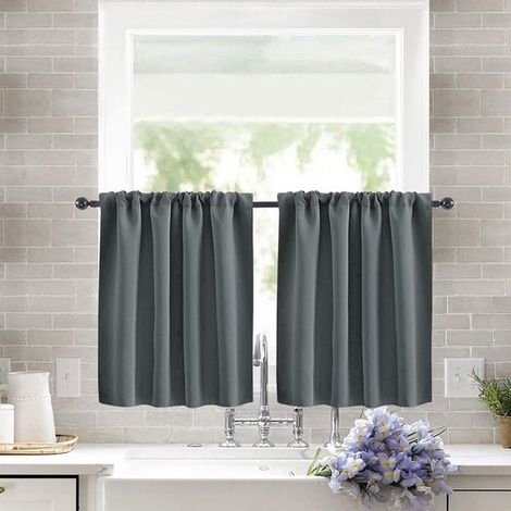 Due tende da cucina, tende da caffè effetto lino, tende corte trasparenti, adatte per bagno/cantina, 7660 cm - grigio (1/5)
