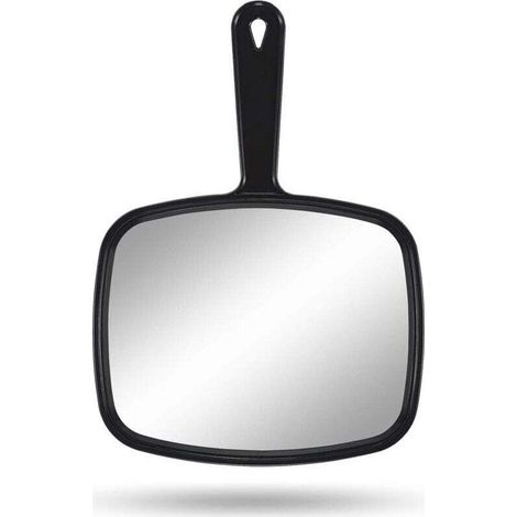 Handspiegel, 23 cm B x 31,5 cm T, Wohnzimmerspiegel mit Griff, schwarz, quadratisch (1/4)