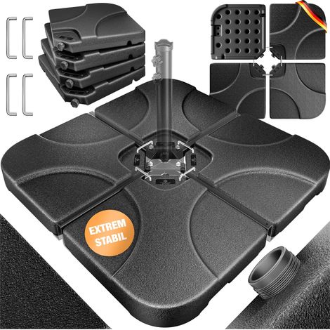 KESSER® Supporto per ombrellone Peso per ombrellone in 4 parti, croce di base 60 litri / 80 kg - può essere riempito con acqua o sabbia, incluso connettore in metallo, 50,8 cm x 50,8 cm x 7 cm / Nero