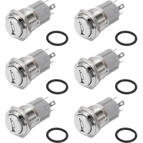 6 pulsanti momentanei da 12 V per clacson auto, 16 mm, LED blu