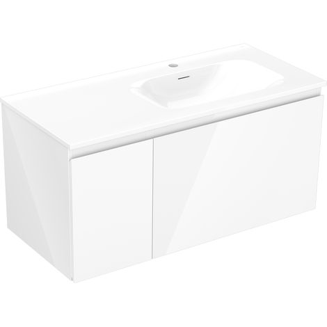 Mexen Orio Badezimmerschrank 100 cm mit Waschbecken Vela rechts, 1S, 1D, weiß glänzend - 91A13-10047-3-BBFF00-W23P00 (1/5)