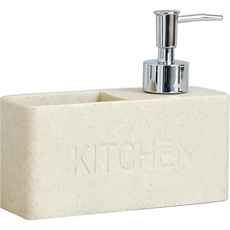 Distributeur de savon avec porte-éponge, motif marbre noir, adapté aux étagères de cuisine, éviers, rangements, décoration de cuisine, jaune