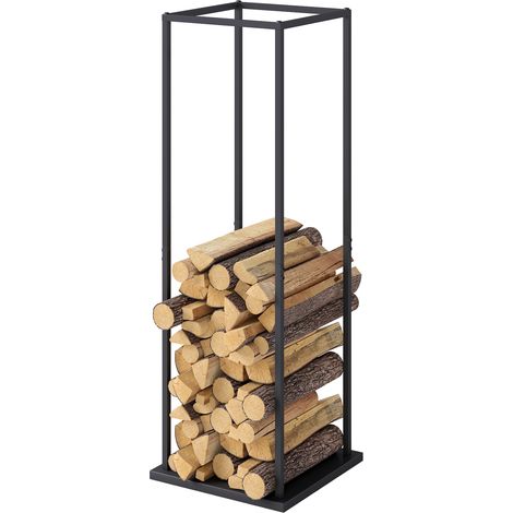 Porte-bûches en métal pour cheminée, support à bûches avec base surélevée, anti-basculement, capacité de charge 100 kg, 33 x 33 x 110 cm, noir (1/5)