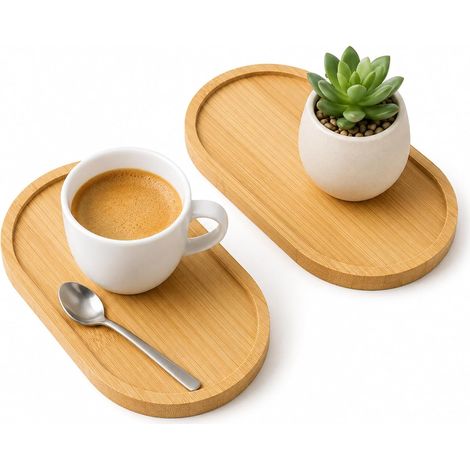 Plateaux Bambou Ovales 2 Pièces, 17,5 x 8,8 x 1 cm Petit Plateau Bois Dessous de Verre pour Thé Café Plantes Cuisine Déco Dessert (1/5)