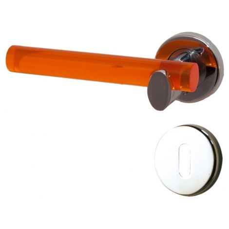 Ouvre&Déco – Poignée de porte gauche VITAMINE sur rosace ronde – Métal acrylique translucide orange – Fonction clé de confidentialité – Dimensions 48mm