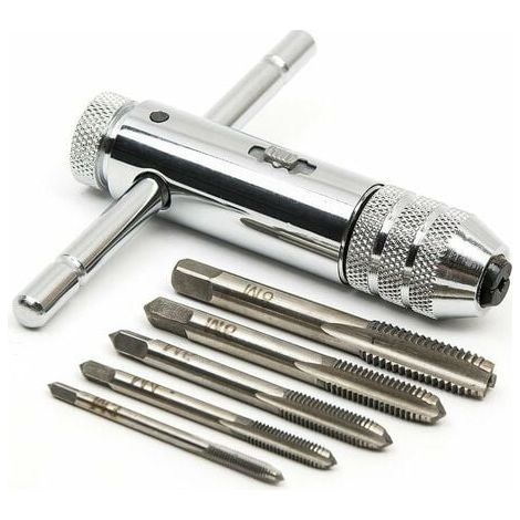 Tarauds à main Tarauds Métrique Tarauds et filières M3 M4 M5 M6 M8 Tarauds Tarauds à fileter avec Porte taraud réversible à cliquet (1/5)