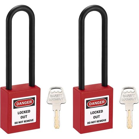 2 pièces. Aussperrung Tagout Schäkelschlüssel Ähnlich Sicherheitsvorhängeschloss 3 Zoll Plastik Rot