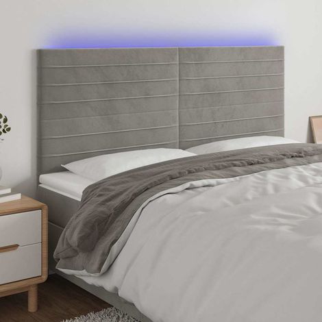 vidaXL Cabecero con luces LED terciopelo gris claro 180x5x118/128 cm (1/5)