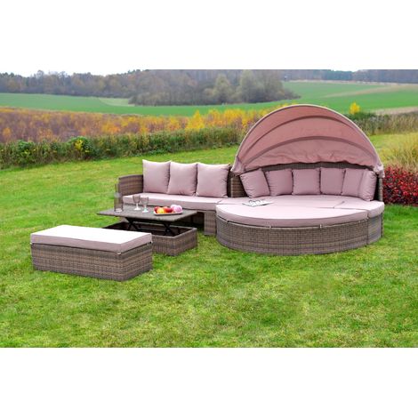 Riva Insel + Erweiterungsset Insel Ø180cm 2 Bänke Tisch