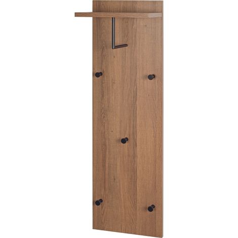 Garderobe murale, patère murale coloris chêne, noir - Longueur 30 x Profondeur 20 x Hauteur 100 cm (1/3)