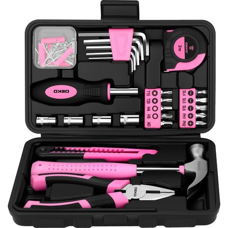 Mallette à Outils 94 Pièces, Caisse à Outil Complete Bricolage Rose avec Clé, Pince, Marteau à Panne Fendue, Ensemble d'outils pour Maison, Bureau et Entretien Quotidien (1/5)