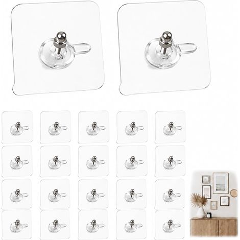 Accroche Tableau Sans Percer 20pcs, Crochets Adhésifs Transparents 4kg pour Cadres Posters Photos, Fixation Murale Autocollante pour Salon Cuisine Salle de Bain (1/5)