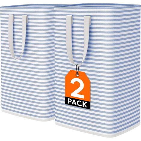 Panier a Linge, Grande Corbeille a Linge Pliable et Imperméable avec Poignées, Laundry Basket, Bac Linge Sale pour Vetements, Chambre, Bleu, 80 L, Lot de 2 (1/5)
