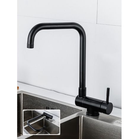 Robinet Cuisine Noir, Mitigeur Cuisine avec Fonction Pivotante à 360° et Pliable, Design en Forme de L Acier Inoxydable,Poignée Unique pour l'Eau Chaude et Froide Robinet Evier-G1/2 (1/5)