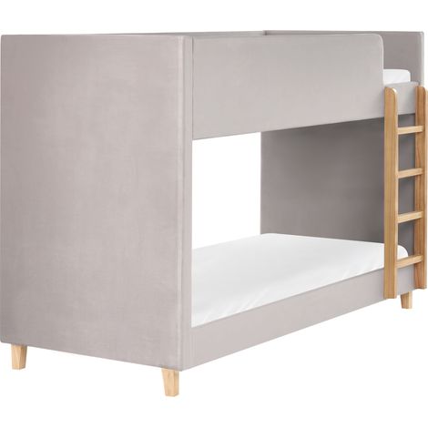 Litera 90 x 200 cm para niños dormitorio infantil cama alta tapizada en terciopelo madera de álamo con escalera gris claro Chocques (1/5)
